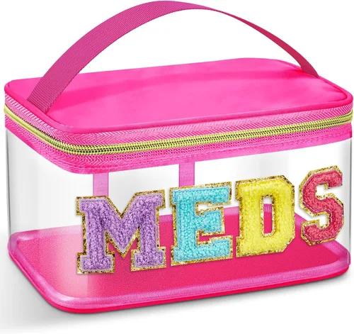 Miniatura 10 de Geetery Bolsa de Letras de Chenilla, Estuches de Viaje Meds Cheer Regalos para Porristas Bolsa de Cosméticos Maquillaje de Nylon Portátil Preppy