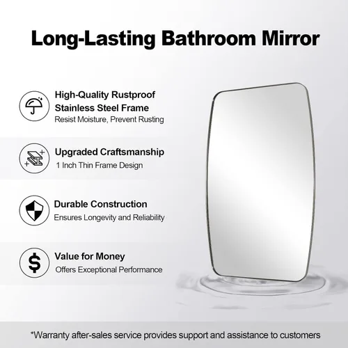 Miniatura 8 de ANDY STAR Espejo de baño de níquel cepillado, espejo ovalado de 20 x 30 pulgadas para baño, espejo oblongo de níquel cepillado con marco de metal