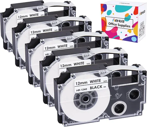 Miniatura 8 de Paquete de 4 cintas de etiquetado compatibles con hehua XR-12WE2S de 0.472 pulgadas (0.472 in) para cartucho de cinta Casio Label It de 0.472