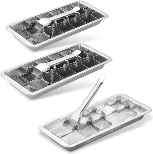 Miniatura 7 de 2 juegos de bandejas de metal para cubitos de hielo, bandejas de cubitos de hielo de acero inoxidable, bandeja para cubitos de hielo de 18 ranuras