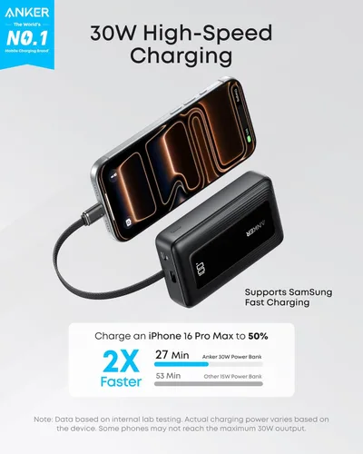 Miniatura 2 de Anker Cargador Portátil, Banco de Energía de 10,000mAh 30W, Paquete de Batería de Carga Rápida USB-C de Entrada y Salida, Cargador de Teléfono