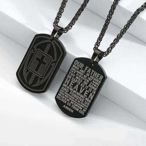 Miniatura 5 de Collar de cruz de versículo bíblico de fútbol para hombres, regalo religioso de acero inoxidable, joyería deportiva de fútbol, regalos de Pascua