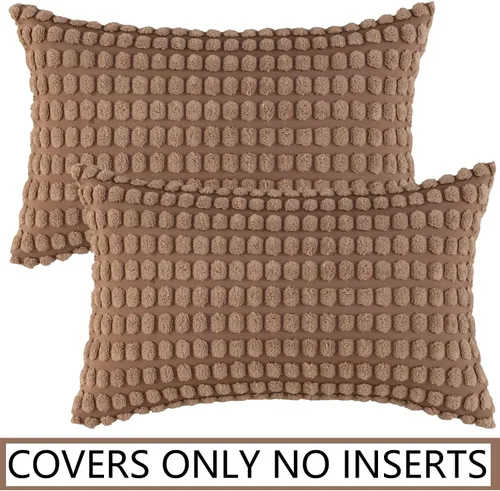 Miniatura 7 de UGASA - Juego de 2 fundas de almohada de pana suave de felpa con patrón granular sólido, fundas de cojín decorativas, estilo bohemio rural