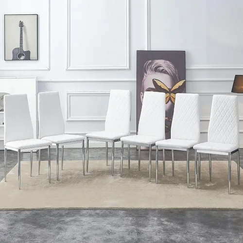 Miniatura 9 de Juego de 8 sillas de comedor modernas, sillas de cocina tapizadas minimalistas con respaldo alto, sillas laterales sin brazos con patas de metal