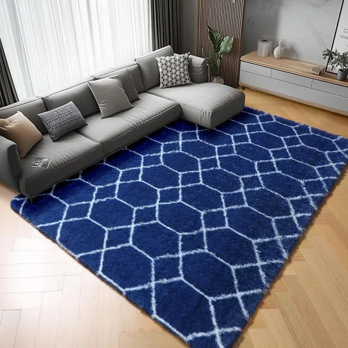 Miniatura 38 de ONASAR Alfombras de área para sala de estar y dormitorio, alfombra esponjosa lavable de 5x8 pies gris y blanca, alfombra de piso suave, afelpada