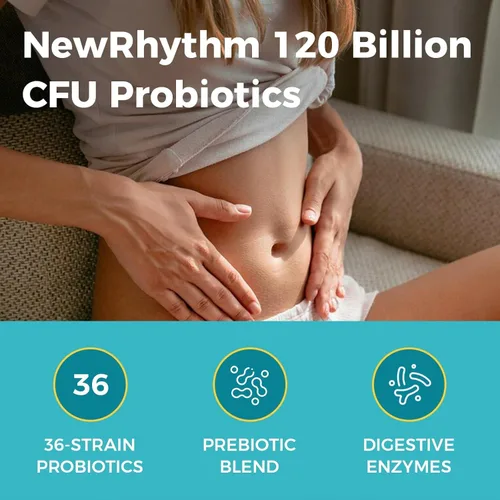 Miniatura 3 de NewRhythm Probióticos 120 mil millones de UFC, 36 cepas, probióticos 3 en 1 con prebióticos y enzimas, probióticos para mujeres y hombres