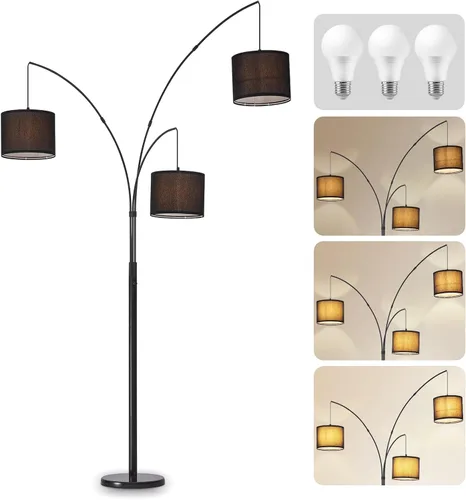 Miniatura 11 de DLLT - Lámpara de pie de arco moderna, lámpara de pie de granja con pantalla de linterna, luz de lectura alta industrial para dormitorio, sala