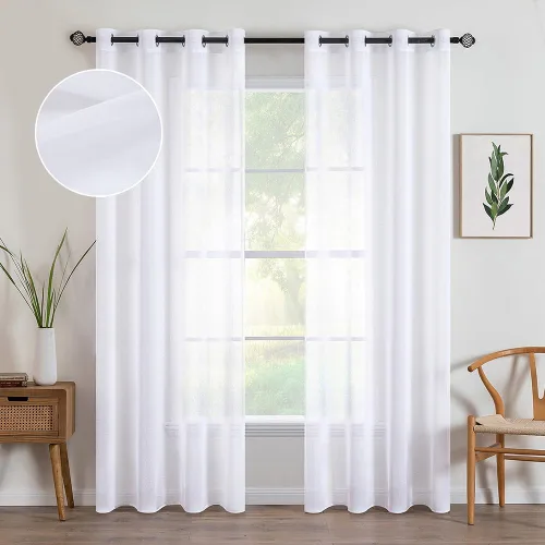 MIULEE - Cortinas transparentes para ventana (2 paneles). Cortinas elegantes., Poliéster & Mezcla de poliéster, Blanco
