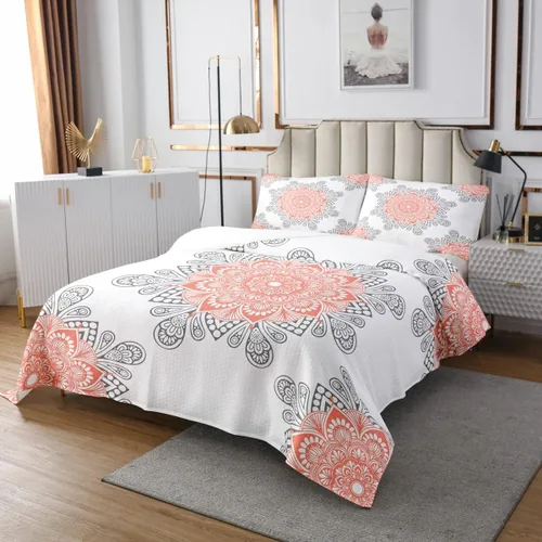 Miniatura 2 de Erosebridal Juego de colcha de mandala rosa tamaño individual para niñas y mujeres, juego de ropa de cama floral hippie juego de colcha estética