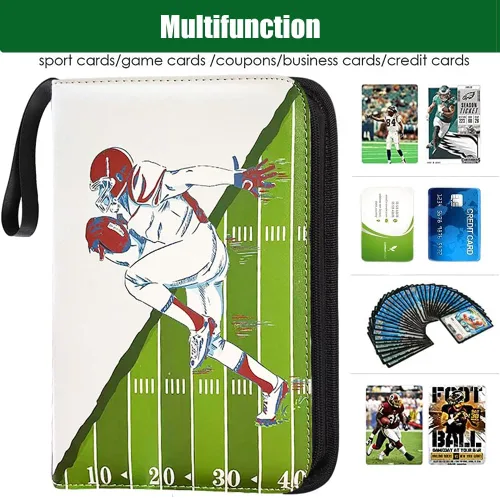 Miniatura 3 de Carpeta de tarjetas de fútbol para tarjetas intercambiables, se adapta a 400 tarjetas con 50 mangas, páginas de 4 bolsillos, 3 anillos en D