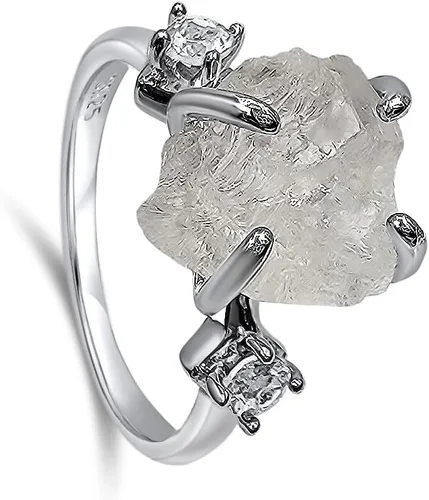 Miniatura 32 de Anillo de cristal crudo real con piedra natal, plata de ley, oro blanco, regalo de joyería para ella, regalo de Navidad, Día de la Madre