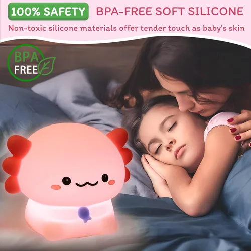 Miniatura 6 de Axolotl - Luz nocturna para niños – Regulador de intensidad de 3 niveles y temporizador de apagado automático, lámpara de silicona segura