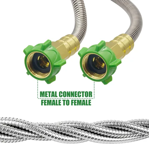 Miniatura 5 de YANWOO Manguera de jardín de acero inoxidable 304 de 10 pies con conector de metal hembra a hembra, manguera de agua flexible y ligera (10 pies)