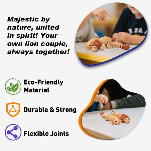 Miniatura 28 de Yipintang Criaturas Impresas en 3D Animales Flexibles - Juego de Animales Fidget de 7 Pulgadas para Decoración de Estantes (Pareja de León Adulto)