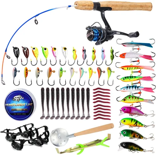 Miniatura 9 de Combo de caña y carrete para pesca en hielo Sougayilang, kit completo de equipo de pesca en hielo, incluye jig de hielo y accesorios para pesca