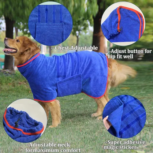 Miniatura 3 de Abrigo de secado para perros – Toalla de secado rápido para perros – Albornoz de microfibra súper absorbente para mascotas, cuello ajustable y Gris