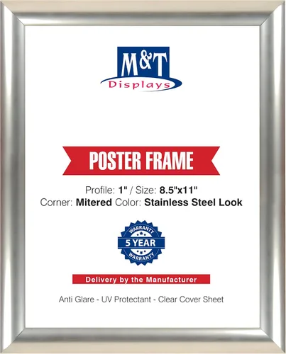 Miniatura 12 de M&T Displays Marco para póster a presión, de 8.5 x 11 pulgadas, color negro, perfil de aluminio de 1 pulgada, carga frontal, montaje en pared, foto