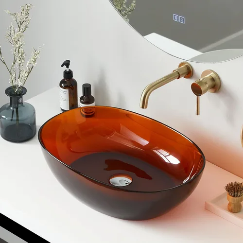 Miniatura 9 de Cpingao Fregadero ovalado translúcido de 23 x 15 pulgadas para gabinete, encimera de resina de piedra en forma de barco para lavabo con drenaje Negro