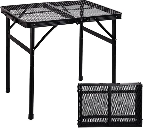 Mesa Plegable de Metal Pequeña de 23"L×15"W×22"H, Mesa Lateral de Parrilla Camping BBQ para Jardín Exterior Patio Yard- Portátil Ligera, Soporte de