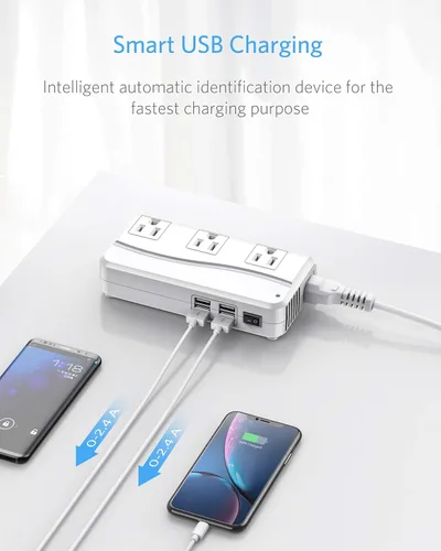 Miniatura 5 de BESTEK Adaptador de viaje universal convertidor de voltaje de 220 V a 110 V con carga USB de 6 A y 4 puertos, y adaptador de enchufe de Reino Blanco