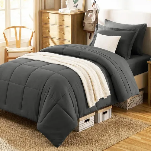 Miniatura 22 de CozyLux Juego de edredón tamaño individual XL, color beige, juego de cama de 5 piezas individual XL, juego de ropa de cama suave extra largo