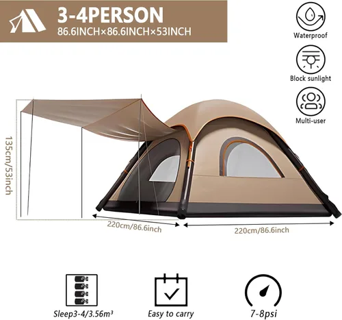 Miniatura 2 de Automatic Inflatable Tent with Air Pump, 2/4/6 Person Family Tents for Camping with 2-3 Min Set Up, Windproof Waterproof Tents with Mosquito Screen