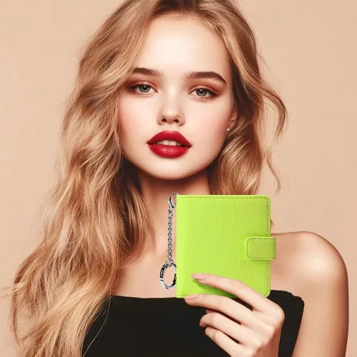 Miniatura 6 de FurArt Cartera plegable para mujer con 9 ranuras, bloqueo RFID, ventana de identificación, cartera compacta con llavero