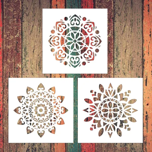 3 plantillas de mandala de patrón extra grandes, plantillas reutilizables de pintura de puntos de mandala, plantillas de pintura en aerosol floral,