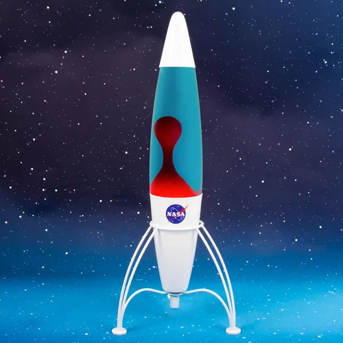 Miniatura 3 de Fizz Creations Lámpara de cohete inspirada en la NASA. Lámpara de decoración espacial con acabado mate con líquido azul y cera roja. 16.9 in