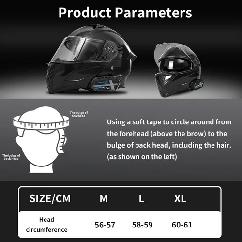 Miniatura 6 de Cascos modulares Bluetooth para motocicleta con luces traseras, aprobado por DOT, casco de motocicleta de doble visera, con altavoces duales