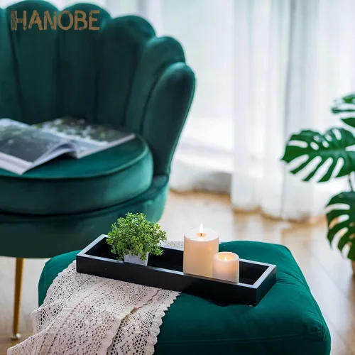 Miniatura 3 de Hanobe Bandeja rectangular larga y estrecha: portavelas rectangular decorativo negro, bandeja de centro de mesa, bandeja de servir sin asa para mesa
