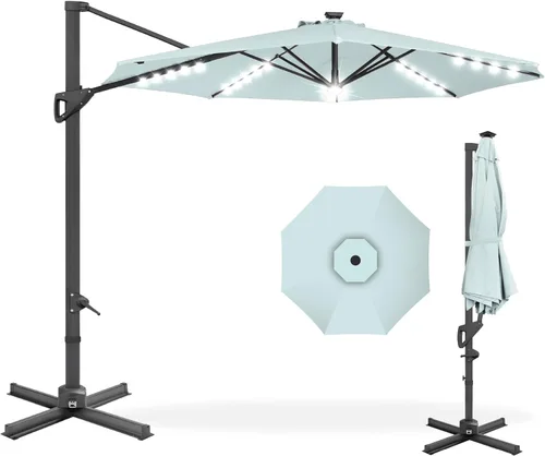 Miniatura 25 de Best Choice Products Sombrilla Solar LED Voladiza de 10 pies para Patio, Rotación de 360 Grados, Sombrilla Colgante Descentrada de Mercado para Gris