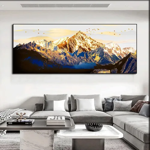 Miniatura 4 de Imprimir sobre lienzo. Cartel de la naturaleza Cuadros abstracta del paisaje de la montaña de la nieve del oro. Impresiones en lienzo Arte