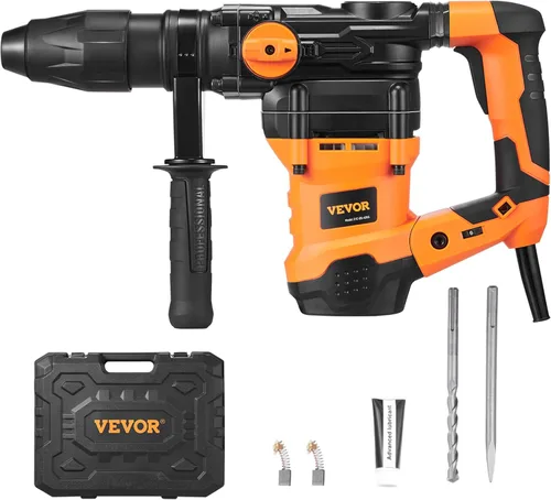 Miniatura 14 de VEVOR - Rotomartillo SDS-Plus de 1-1/4 pulgadas, taladro con cable de 13 amperios, martillos de astilla de servicio pesado con control de vibración