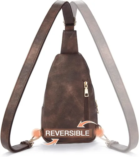 Miniatura 32 de Telena Riñonera pequeña para mujer, de cuero, cangureras, bolsa de pecho para mujer