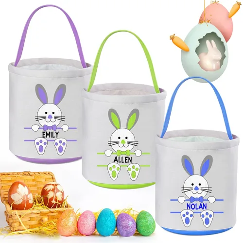 Miniatura 11 de Cestas de Pascua personalizadas para niños y niñas, paquete de 2, cesta de conejo de Pascua Touber para regalos, cesta de Pascua personalizada con 2