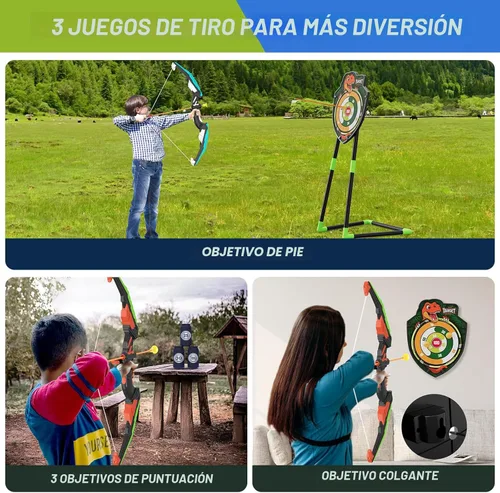 Miniatura 2 de HYES Paquete de 2 arcos y flechas para niños, juego de tiro con luz LED con 24 flechas de ventosa, 1 objetivo de pie, 6 objetivos de puntuación y 2