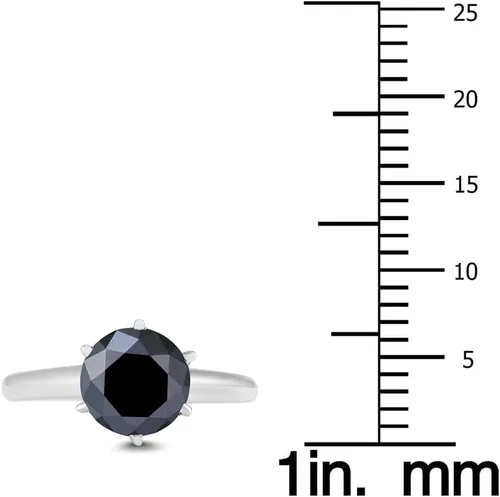 Miniatura 3 de Anillo solitario redondo de diamante negro de 2 quilates en oro blanco de 14 quilates