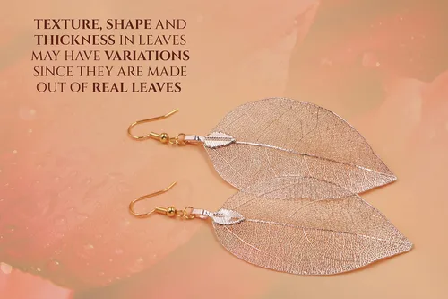 Miniatura 25 de Joyas de hoja de oro rosa y plata para mujer. Pendientes de hoja natural y collares circulares colgantes. Elegantes conjuntos de joyas colgantes.