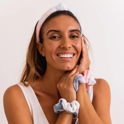 Miniatura 2 de FROG SAC Diadema de spa para lavar la cara, adolescentes y niñas con teñido anudado, diademas y muñequeras, toalla de maquillaje facial suave