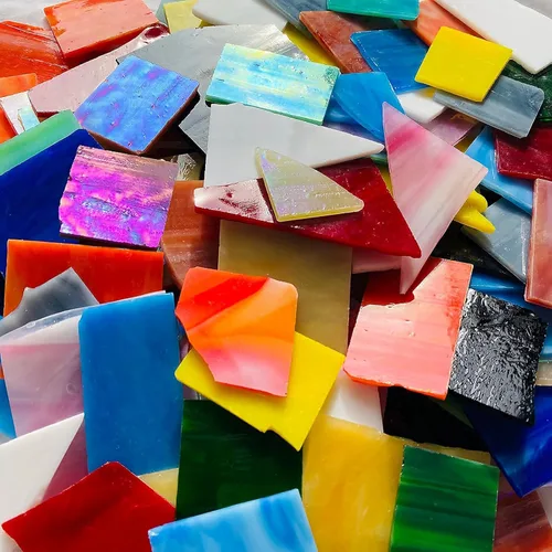 Miniatura 12 de Coloridos restos de vitrales, mosaico de vidrio transparente para manualidades a granel, hojas de vitrales irregulares, paquete de valor de 35 onzas