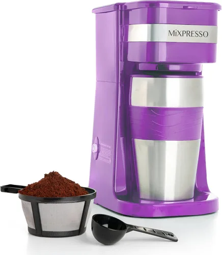 Miniatura 10 de Mixpresso Cafetera Personal de Una Sola Porción y Taza de Viaje de 14oz, Cafetera Pequeña de Goteo y Termo, Apagado Automático y Filtro Negro