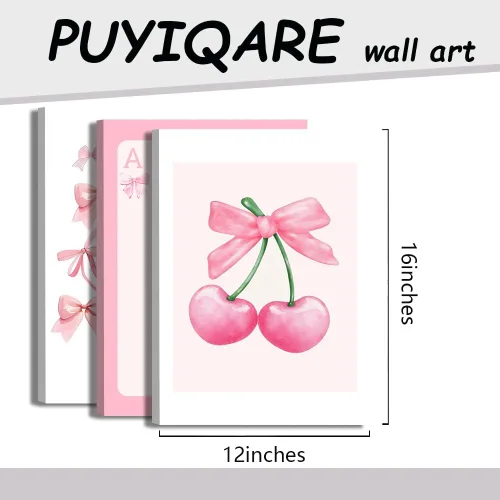 Miniatura 2 de Juego de 3 lienzos de arte de pared de lazo rosa de cerezo rosa para decoración de pared femenina, lazos de acuarela, decoración de pared