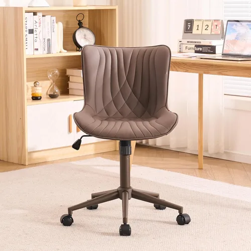 YOUTASTE Silla de escritorio de oficina sin brazos con ruedas, silla giratoria ajustable, tapizada de piel sintética, soporte ergonómico para la