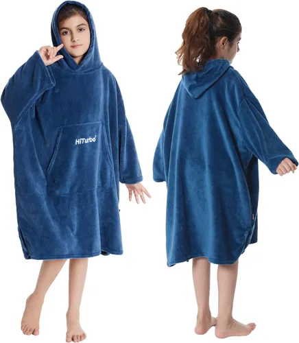 Hiturbo Bata de Cambio para Niños: Manta Suave y Acolchada Portátil - Sudadera Cálida de Forro Polar Coral - Poncho para Nadar y Surfear para Niños