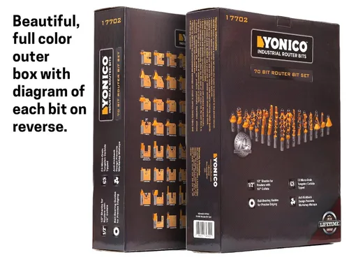 Miniatura 2 de Yonico 17702 Juego de 70 fresas para ruteadora de calidad profesional con mango de carburo 1,2 cm