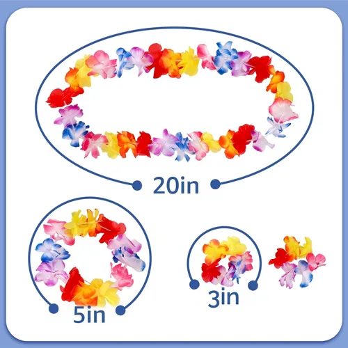 Miniatura 3 de Garma Juego de 48 collares hawaianos de Luau Leis, paquete de 12 collares de flores tropicales con pulseras para recuerdos de fiesta Luau