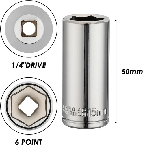 Miniatura 3 de MIXPOWER 4 piezas de accionamiento de 1/4" de 15 mm profundo y superficial, 6 puntas, acero Cr-V, 15 mm