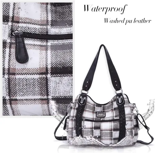 Miniatura 33 de Angel Barcelo - Bolsa de hombro amplia para mujer, diseño Hobo, cuero lavado