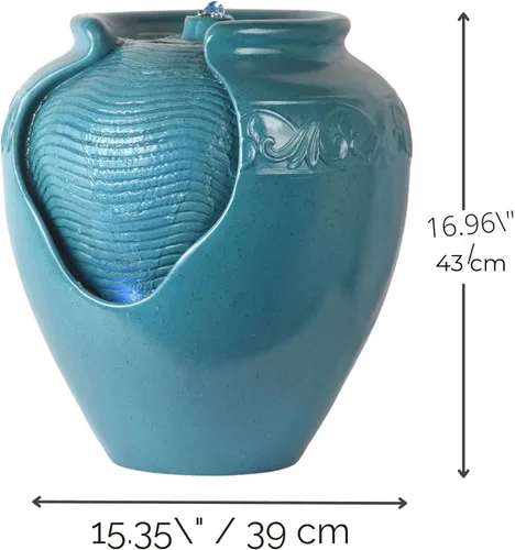 Miniatura 8 de Teamson Home Fuente de Agua de Maceta Esmaltada de Piso con Luz LED Integrada y Bomba para Exterior Interior Patio Jardín Patio Trasero Terraza